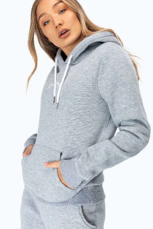 HYPE GREY SCRIBBLE LOGO WOMEN'S PULLOVER HOODIE Plunging Neck Pullover