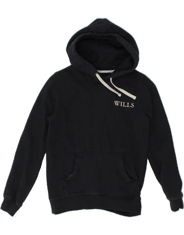 JACK WILLS Womens Hoodie Jumper UK 6 XS Navy Blue Cotton Hoodie with Slit Hem Functional Movement JACK WILLS Womens Hoodie Jumper UK 6 XS Navy Blue Cotton Hoodie with Slit Hem Functional Movement
