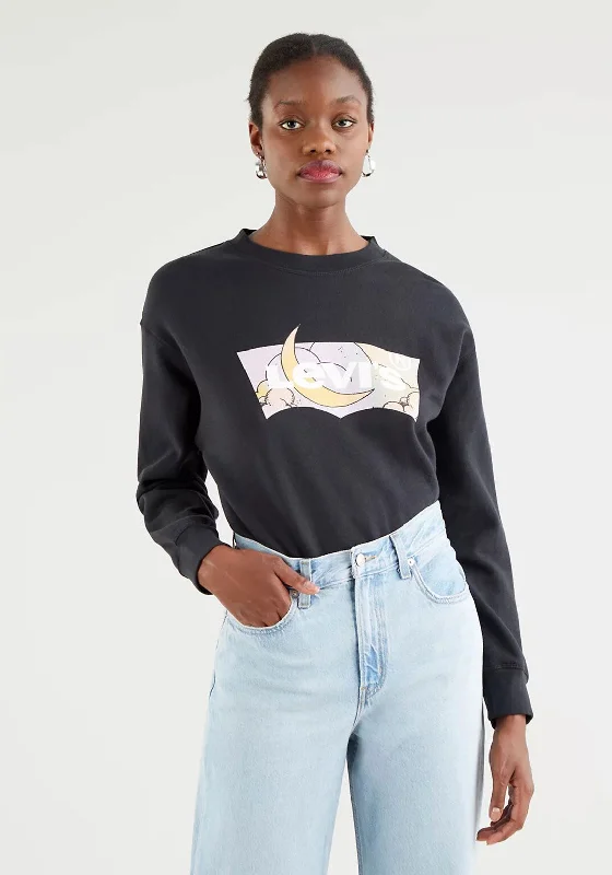 Levis® Womens Standard Graphic Fleece Sweatshirt, Caviar Black 0005 Hoodie with Full-Zip Functional Layering