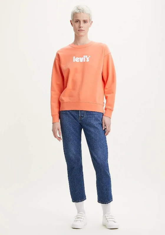 Levis® Womens Standard Graphic Fleece Sweatshirt, Orange 0075 Hoodie with Drawstring Waist Adjustable Fitted Levis® Womens Standard Graphic Fleece Sweatshirt, Orange 0075 Hoodie with Drawstring Waist Adjustable Fitted