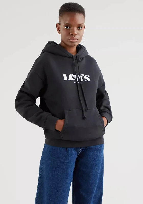 Levis® Womens Standard Graphic Hoodie, Black Hoodie with Front Slit Layering Stylish