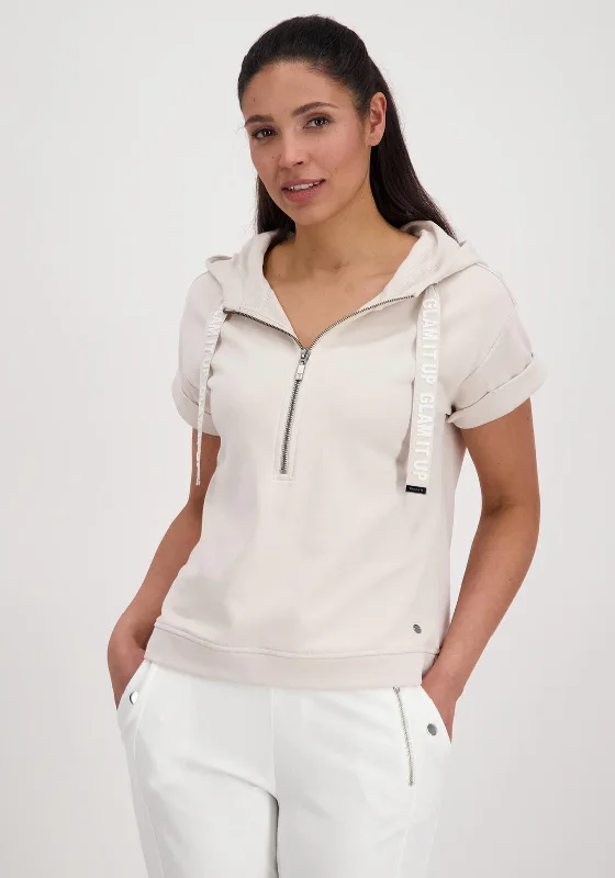 Monari Half Zip Short Sleeve Hoodie, Beige Hoodie with Logo Branding Identity