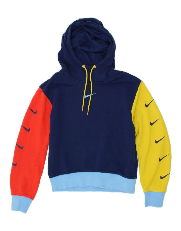NIKE Womens Crop Hoodie Jumper UK 10 Small Multicoloured Colourblock Hoodie with Set-In Sleeves Structured Classic NIKE Womens Crop Hoodie Jumper UK 10 Small Multicoloured Colourblock Hoodie with Set-In Sleeves Structured Classic
