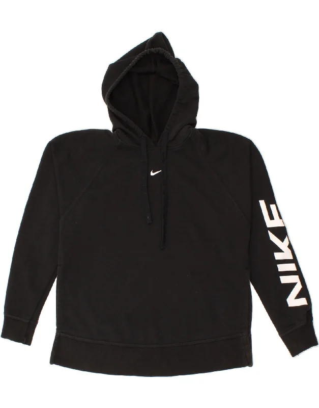 NIKE Womens Oversized Graphic Hoodie Jumper UK 6 XS Black Cotton Hoodie with Bell Sleeves Flared Feminine NIKE Womens Oversized Graphic Hoodie Jumper UK 6 XS Black Cotton Hoodie with Bell Sleeves Flared Feminine