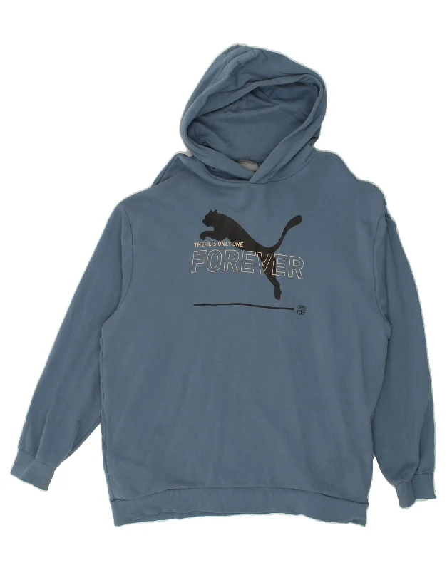 PUMA Mens Graphic Hoodie Jumper XL Blue Cotton Hoodie with Earth Tones Natural Calm
