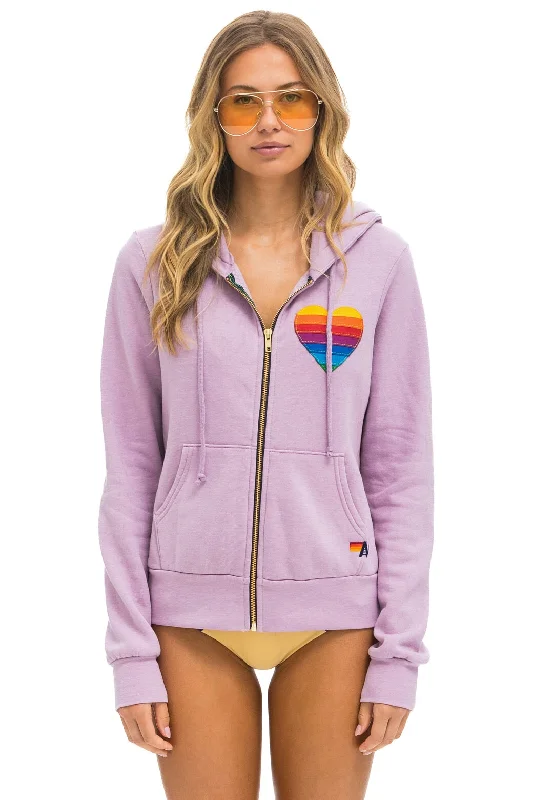 RAINBOW HEART STITCH ZIP HOODIE - MAUVE Hoodie with Snap Buttons Easy Quick