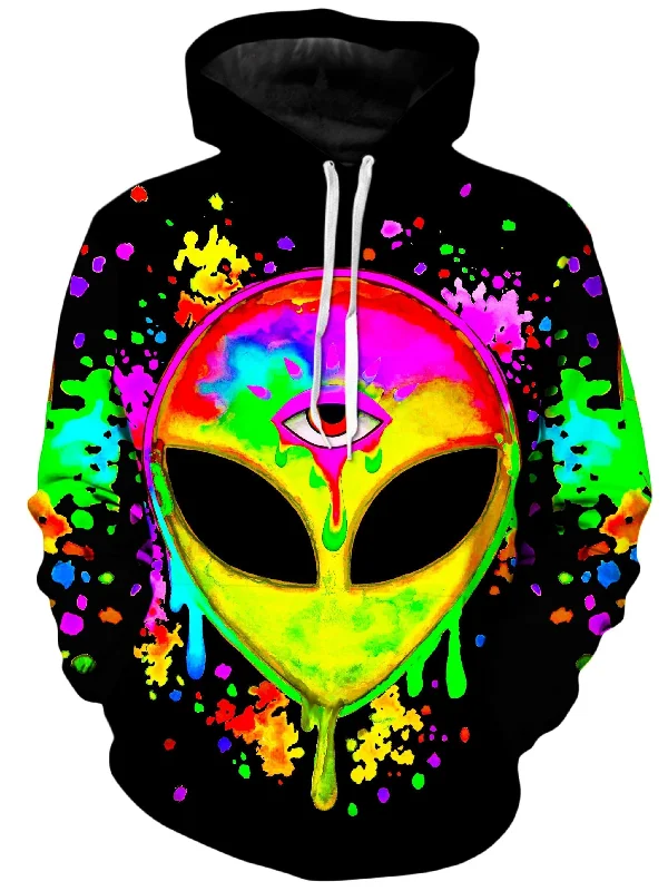 Splatter Alien Yellow Unisex Hoodie Hoodie with Puffed Sleeves Voluminous Trendy