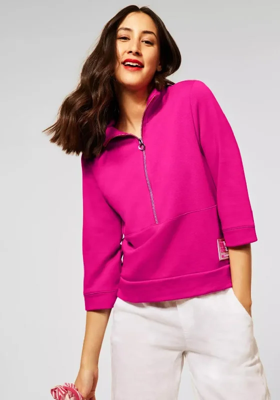 Street One Half Zip Sweatshirt, Fuchsia Hoodie with Ribbed Cuffs Snug Fit Comfort