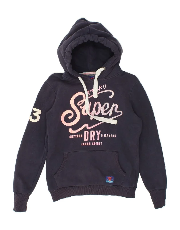 SUPERDRY Womens Graphic Hoodie Jumper UK 12 Medium Navy Blue Cotton Hoodie with Belted Waist Structured Tailored SUPERDRY Womens Graphic Hoodie Jumper UK 12 Medium Navy Blue Cotton Hoodie with Belted Waist Structured Tailored