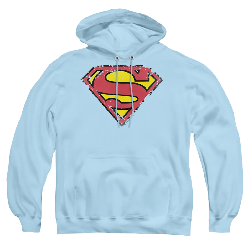 Superman Distressed Shield - Pullover Hoodie Bishop Sleeve Elegant