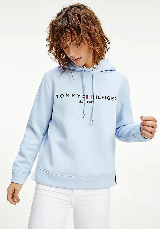 Tommy Hilfiger Womens Logo Hoodie, Breezy Blue Hoodie with Toggle Buttons Decorative Unique