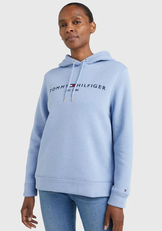 Tommy Hilfiger Womens Logo Hoodie, Moon Blue Hoodie with Lining Warm Insulated