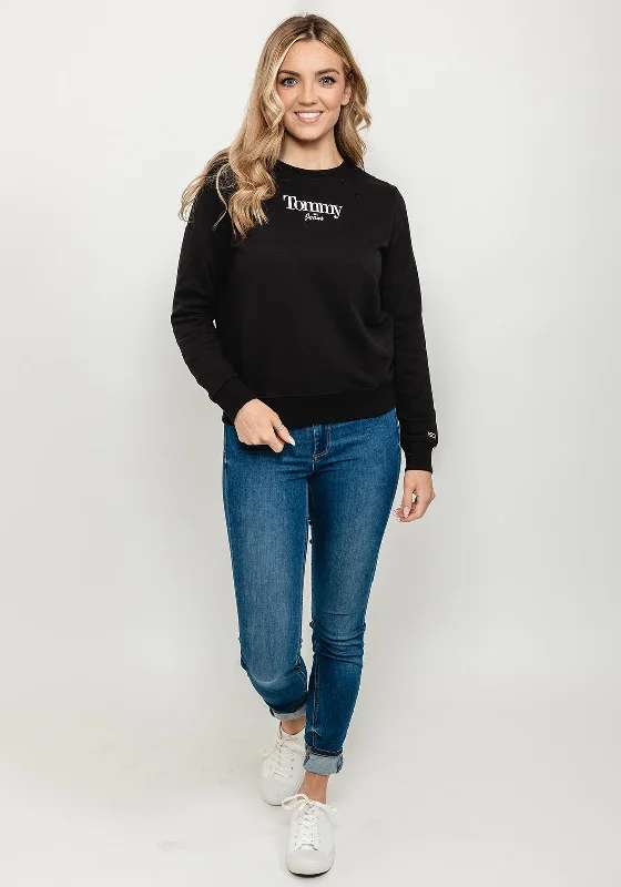 Tommy Jeans Womens Logo Light Sweatshirt, Black Hoodie with Pastel Soft Subtle