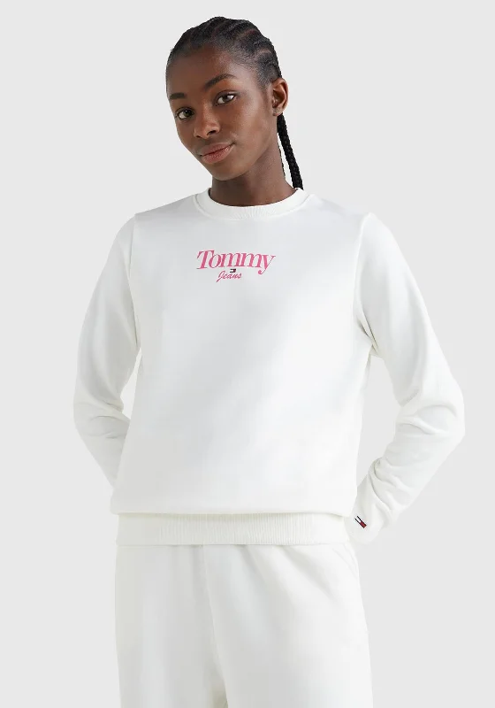 Tommy Jeans Womens Logo Light Sweatshirt, Ecru Hoodie with Tie-Dye Psychedelic Retro Tommy Jeans Womens Logo Light Sweatshirt, Ecru Hoodie with Tie-Dye Psychedelic Retro
