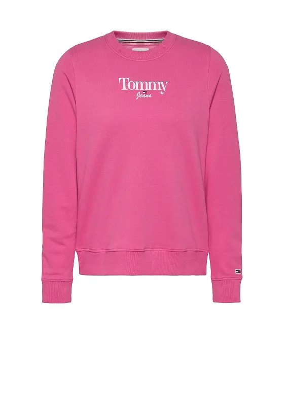 Tommy Jeans Womens Logo Light Sweatshirt, Pink Alert Hoodie with Raw Hem Edgy Unfinished Tommy Jeans Womens Logo Light Sweatshirt, Pink Alert Hoodie with Raw Hem Edgy Unfinished