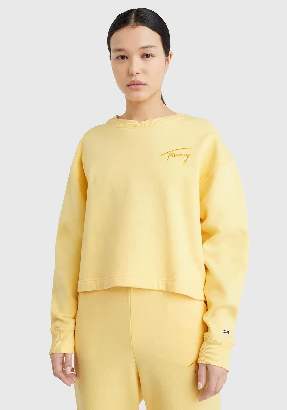 Tommy Jeans Womens Signature Cropped Sweatshirt, Soleil Cotton Hoodie Fleece Lining Warmth Tommy Jeans Womens Signature Cropped Sweatshirt, Soleil Cotton Hoodie Fleece Lining Warmth