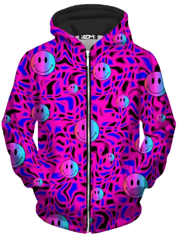 Trippy Smiles Unisex Zip-Up Hoodie Hoodie with Side Slits Relaxed Casual