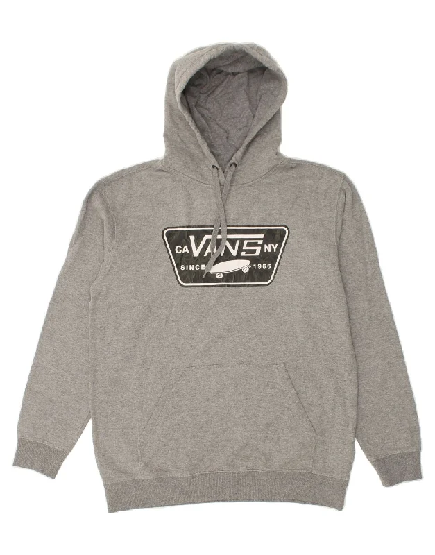 VANS Mens Graphic Hoodie Jumper Medium Grey Cotton Hoodie with Color Block Contrast Stylish VANS Mens Graphic Hoodie Jumper Medium Grey Cotton Hoodie with Color Block Contrast Stylish