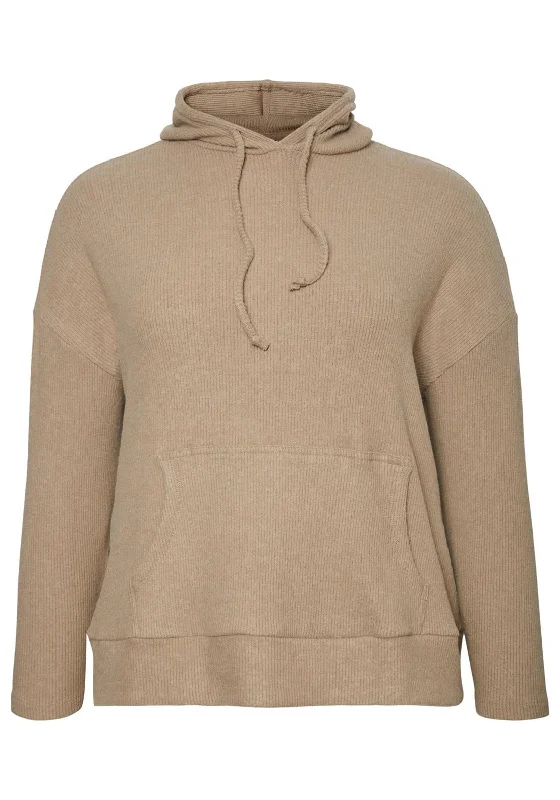 Vero Moda Curve Puffy Cord Loose Hoodie, Beige Hoodie with Longline Fit Extended Stylish Vero Moda Curve Puffy Cord Loose Hoodie, Beige Hoodie with Longline Fit Extended Stylish