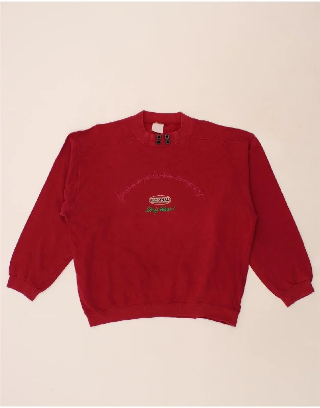 VINTAGE Womens Sweatshirt Jumper UK 18 XL Red Hoodie with Hem Patch Decorative Personalized