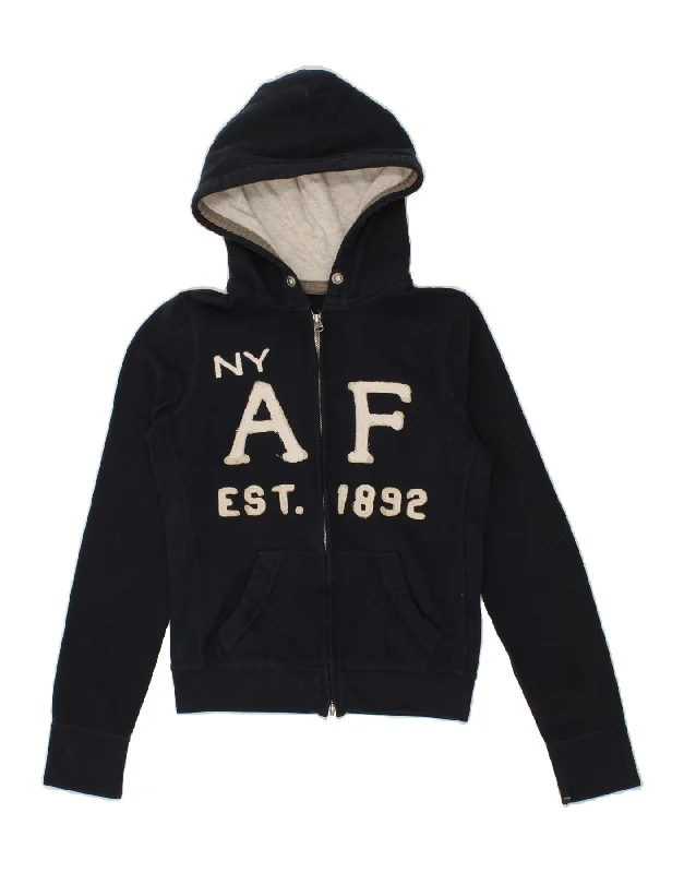 ABERCROMBIE & FITCH Womens Zip Hoodie Sweater UK 10 Small Navy Blue Cotton Open Front Closed Front Wrap Front ABERCROMBIE & FITCH Womens Zip Hoodie Sweater UK 10 Small Navy Blue Cotton Open Front Closed Front Wrap Front