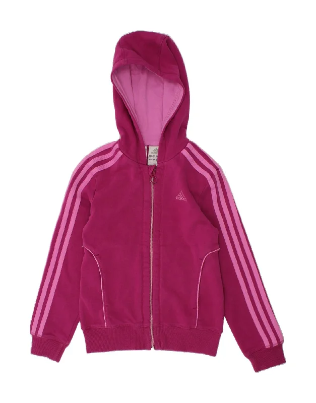 ADIDAS Girls Zip Hoodie Sweater 7-8 Years Purple Cotton Sweater Knitwear Pullover