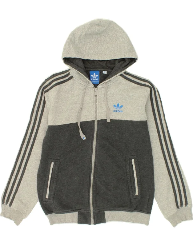 ADIDAS Mens Zip Hoodie Sweater Small Grey Colourblock Cotton Chenille Brocade Lace