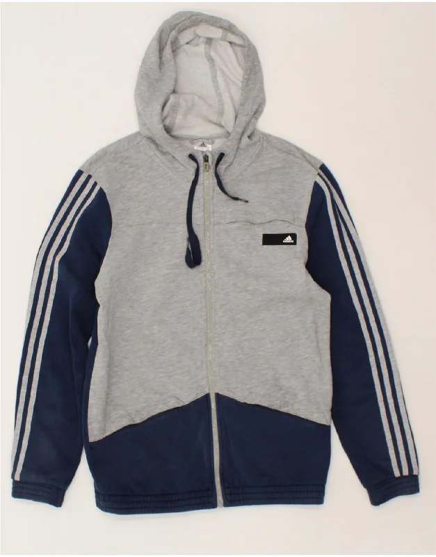 ADIDAS Mens Zip Hoodie Sweater UK 38/40 Medium Grey Colourblock Cotton Soft Cozy Warm