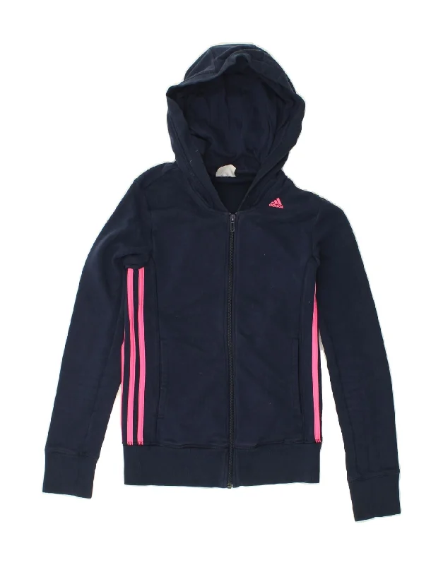 ADIDAS Womens Climalite Zip Hoodie Sweater UK 4/6 XS Navy Blue Cotton Boxy Sweater Fitted Sweater A-Line