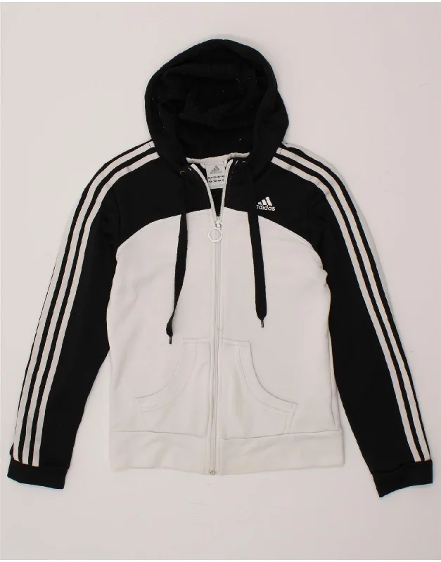 ADIDAS Womens Zip Hoodie Sweater UK 10 Small White Colourblock Polyester Knit Fabric Woven Fabric Fleece Fabric ADIDAS Womens Zip Hoodie Sweater UK 10 Small White Colourblock Polyester Knit Fabric Woven Fabric Fleece Fabric