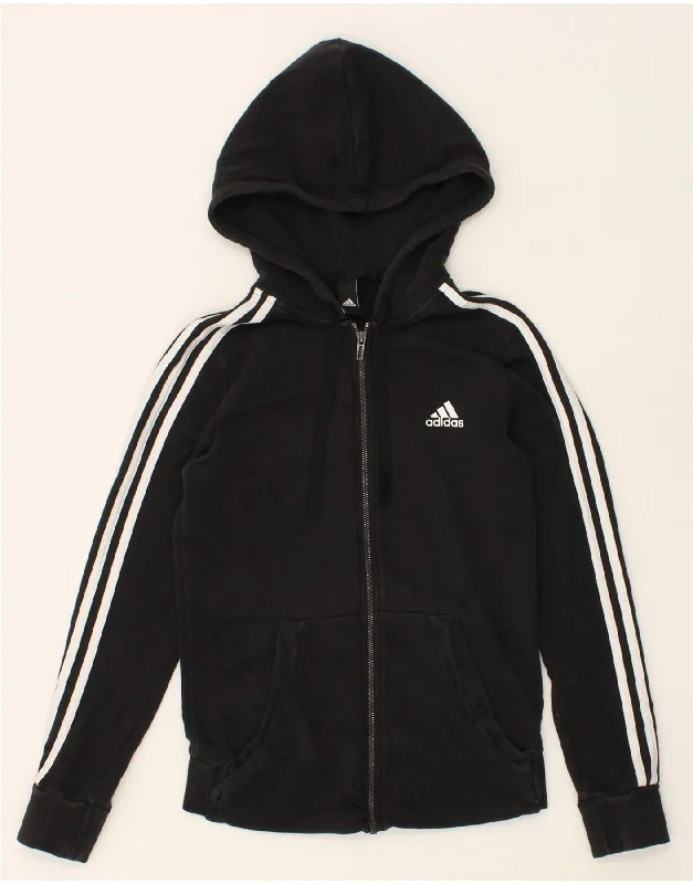 ADIDAS Womens Zip Hoodie Sweater UK 12 Medium Black Fitted Loose Oversized
