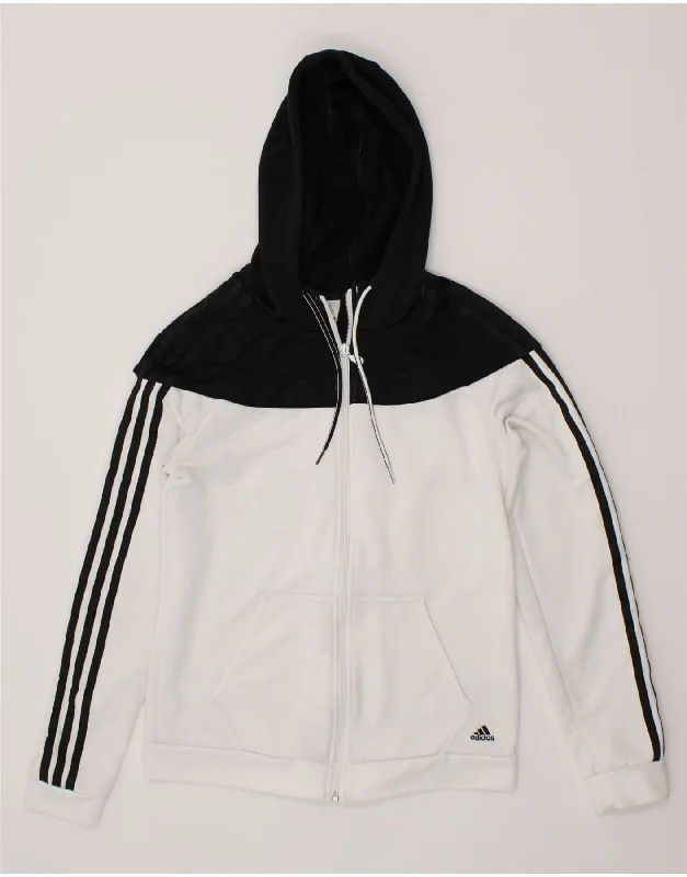 ADIDAS Womens Zip Hoodie Sweater UK 8/10 Small White Colourblock Polyester Striped Floral Plaid ADIDAS Womens Zip Hoodie Sweater UK 8/10 Small White Colourblock Polyester Striped Floral Plaid