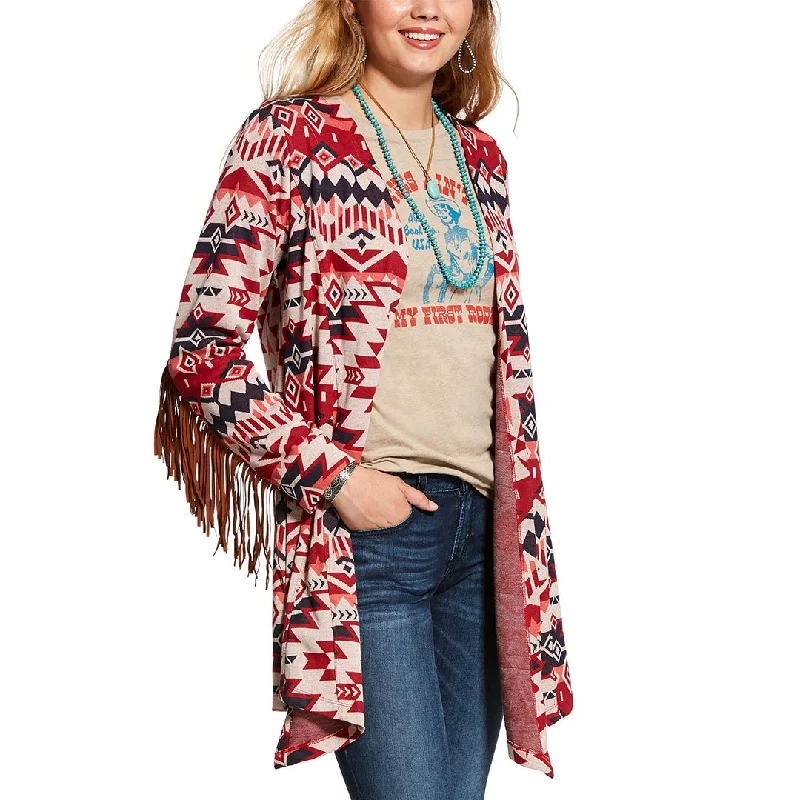 Ariat Aztec Fringe Womens Sweater Lace Blend Ribbed Blend Corduroy Blend
