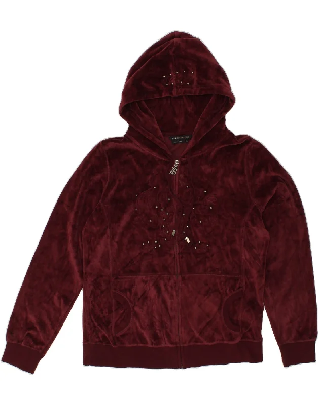 BCBGMAXAZRIA Womens Velour Graphic Zip Hoodie Sweater UK 18 XL Burgundy Boat Neck Shawl Collar Notched Collar BCBGMAXAZRIA Womens Velour Graphic Zip Hoodie Sweater UK 18 XL Burgundy Boat Neck Shawl Collar Notched Collar