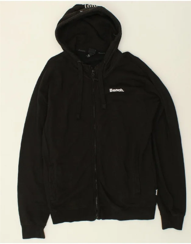 BENCH Mens Zip Hoodie Sweater XL Black Cotton Fitted Loose Oversized