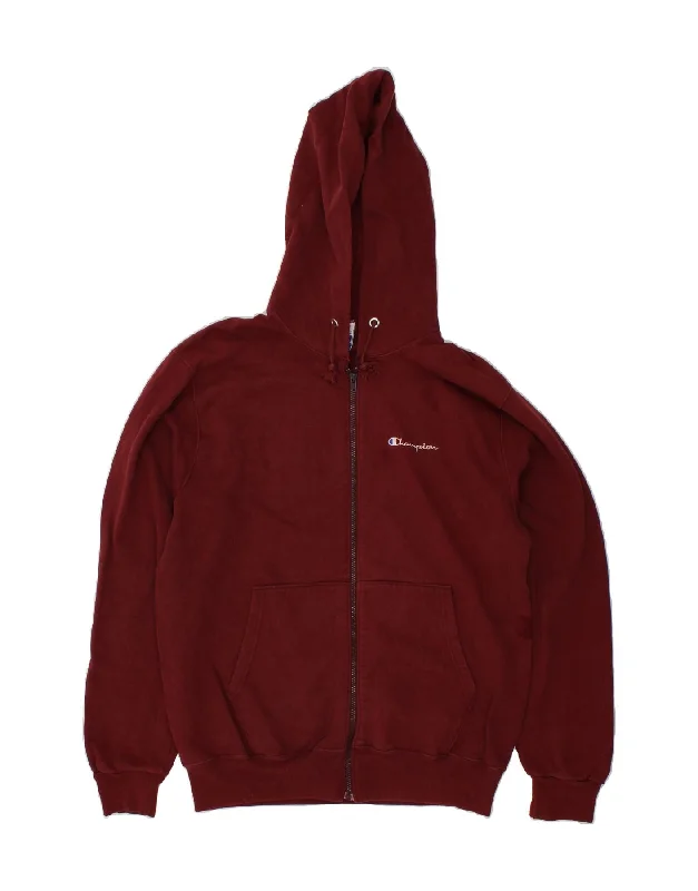 CHAMPION Mens Zip Hoodie Sweater Large Maroon Cotton Layered Multi-layer Single Layer