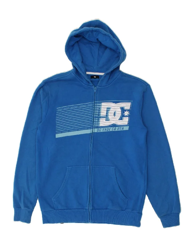 DC Mens Graphic Zip Hoodie Sweater Medium Blue Cotton Real Fur Shearling Chenille