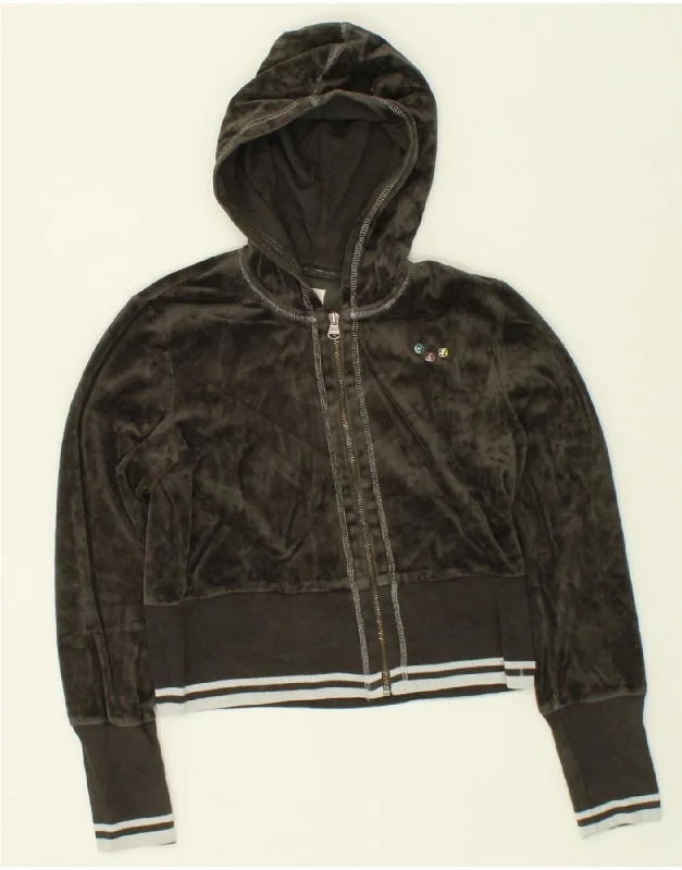 DIESEL Girls Crop Zip Hoodie Sweater 11-12 Years 2XL Grey Fitted Slim Tailored