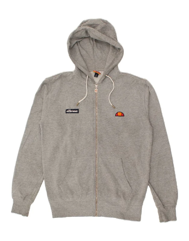 ELLESSE Mens Zip Hoodie Sweater Medium Grey Cotton Silk Blend Satin Velvet