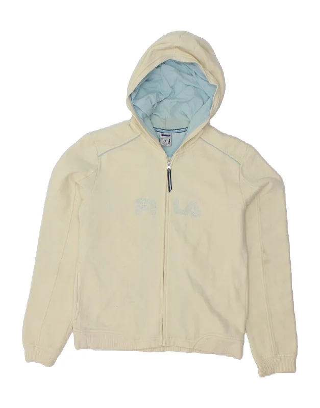 FILA Womens Graphic Zip Hoodie Sweater IT 44 Medium Off White Cotton Satin Fabric Silk Fabric Chiffon Fabric FILA Womens Graphic Zip Hoodie Sweater IT 44 Medium Off White Cotton Satin Fabric Silk Fabric Chiffon Fabric