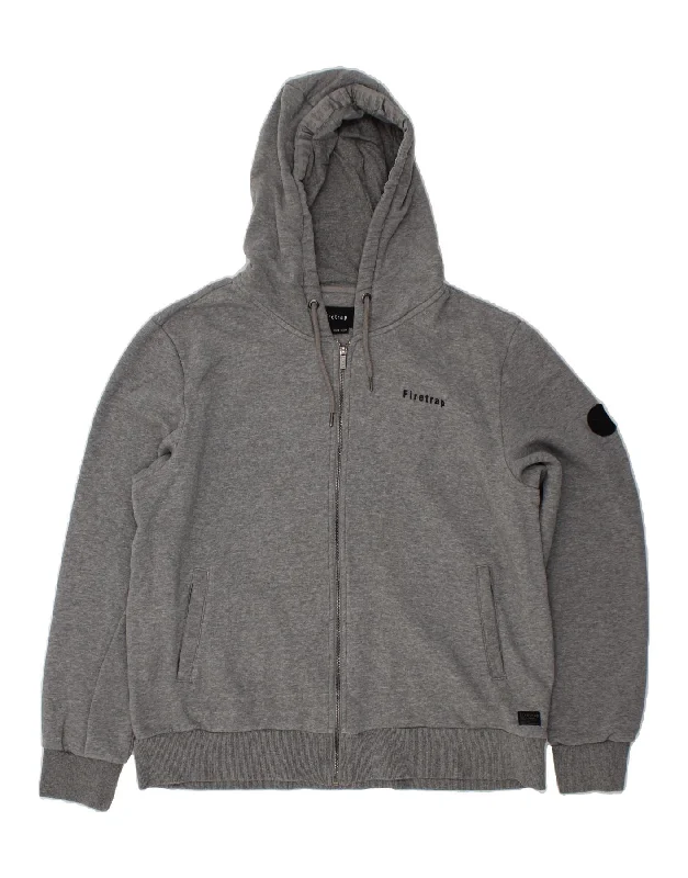 FIRETRAP Mens Zip Hoodie Sweater 3XL Grey Cotton Real Fur Shearling Chenille