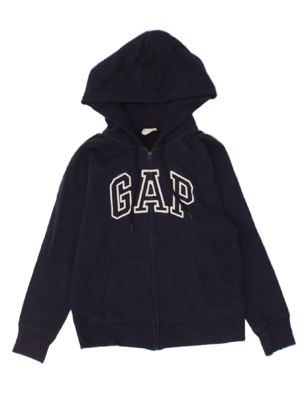 GAP Womens Graphic Zip Hoodie Sweater UK 12 Medium Navy Blue Cotton Glossy Satin Silk GAP Womens Graphic Zip Hoodie Sweater UK 12 Medium Navy Blue Cotton Glossy Satin Silk