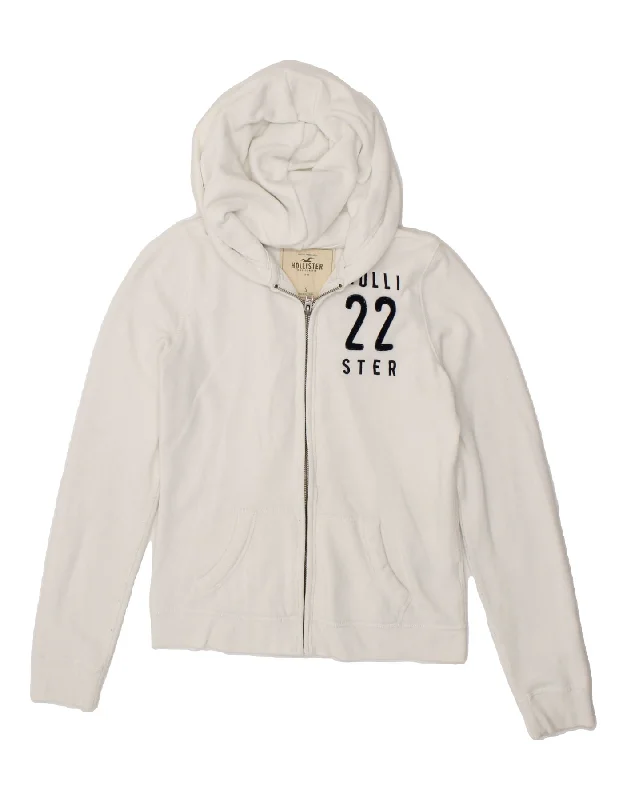 HOLLISTER Womens Crop Graphic Zip Hoodie Sweater UK 10 Small White Cotton Rayon Fabric Velvet Fabric Corduroy Fabric HOLLISTER Womens Crop Graphic Zip Hoodie Sweater UK 10 Small White Cotton Rayon Fabric Velvet Fabric Corduroy Fabric