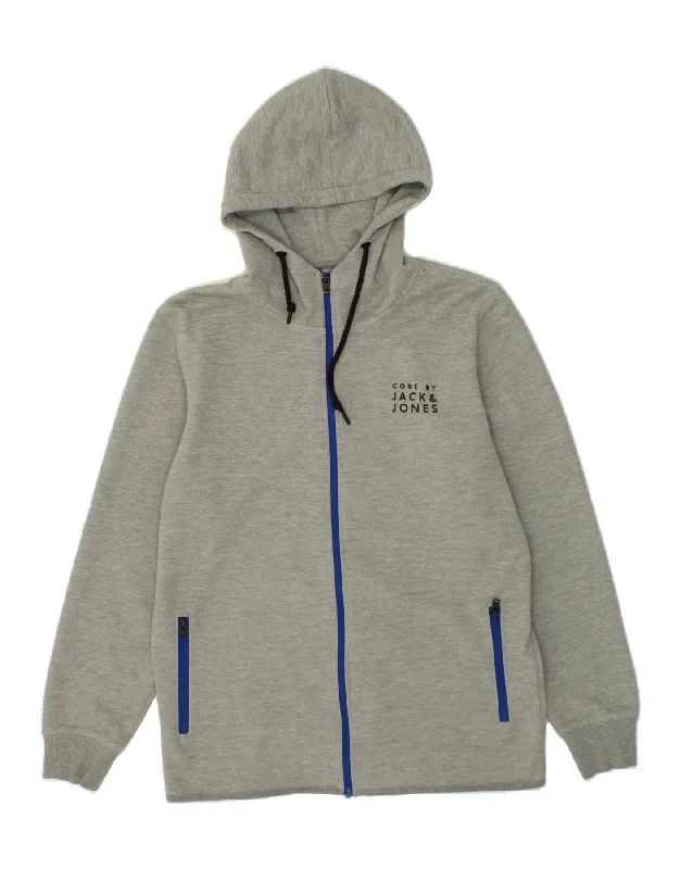 JACK & JONES Mens Zip Hoodie Sweater Large Grey Polyester Chenille Blend Fleece Blend Nylon Blend JACK & JONES Mens Zip Hoodie Sweater Large Grey Polyester Chenille Blend Fleece Blend Nylon Blend