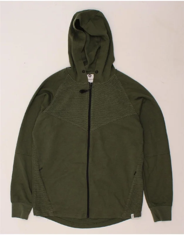 JACK & JONES Mens Zip Hoodie Sweater Medium Green Cotton Graphic Sweater Embroidered Appliqued