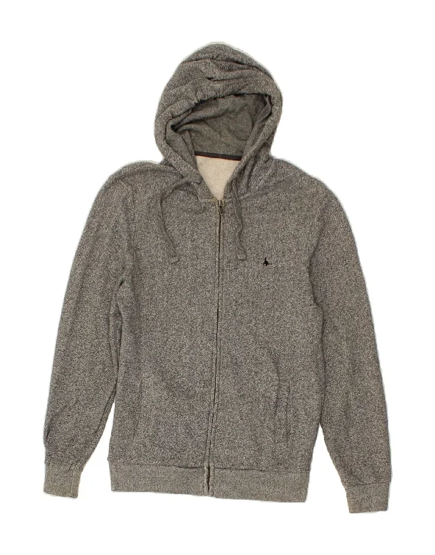 JACK WILLS Mens Zip Hoodie Sweater Medium Grey Cotton Toggled Drawstring Belted