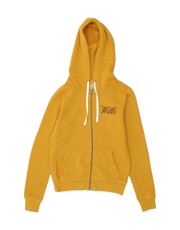 JACK WILLS Womens Loose Fit Graphic Zip Hoodie Sweater UK 10 Small Yellow Cotton Fabric Linen Fabric Terry Fabric JACK WILLS Womens Loose Fit Graphic Zip Hoodie Sweater UK 10 Small Yellow Cotton Fabric Linen Fabric Terry Fabric
