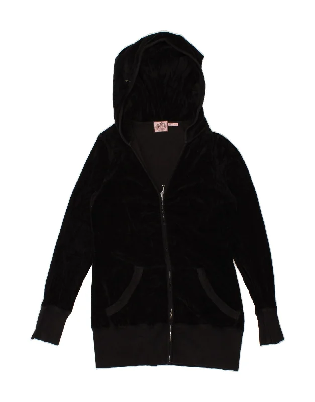 JUICY COUTURE Womens Velvet Zip Hoodie Sweater UK 12 Medium Black Cotton Elegant Classic Vintage
