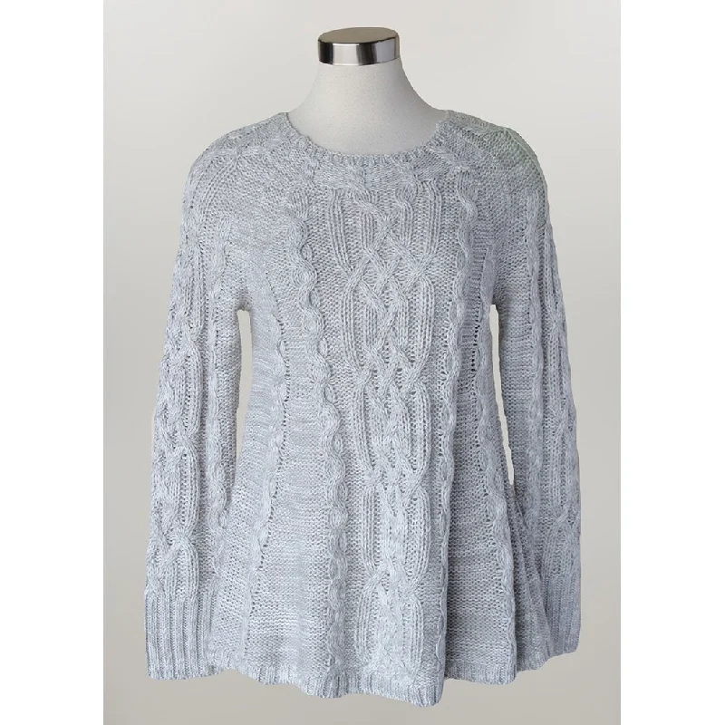 Keren Hart Cable Knit Heather Grey Womens Sweater Polka Dot Checkered Tartan