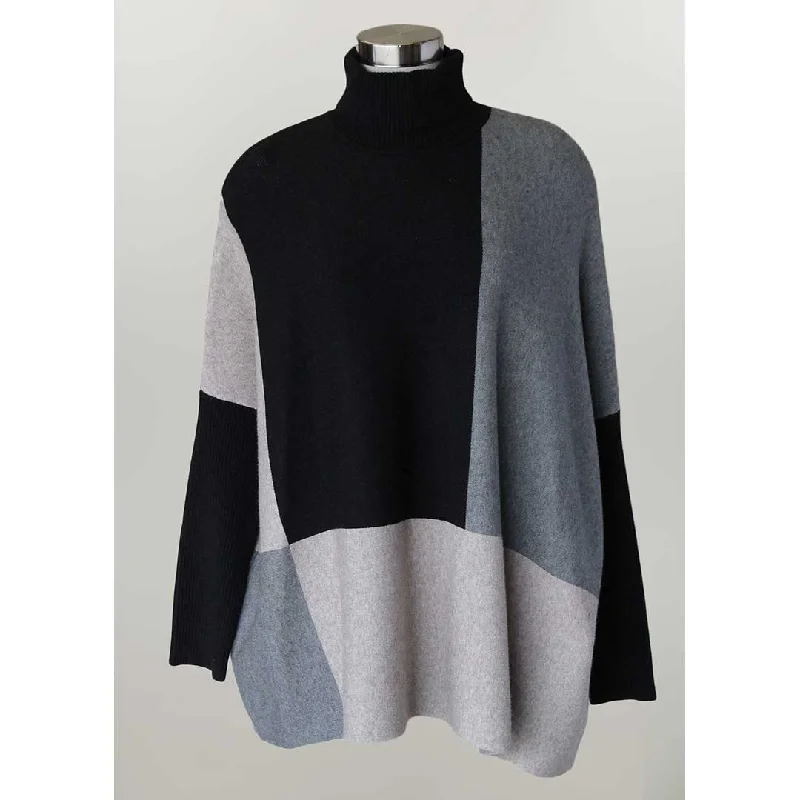 Keren Hart Women's colour Block Poncho Sweater Cable Knit Ribbed Knit Lace Knit